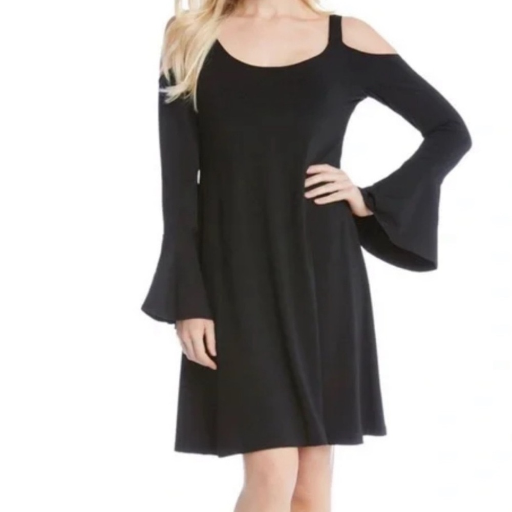 Karen Kane Black Cold Shoulder Bell Sleeve Dress